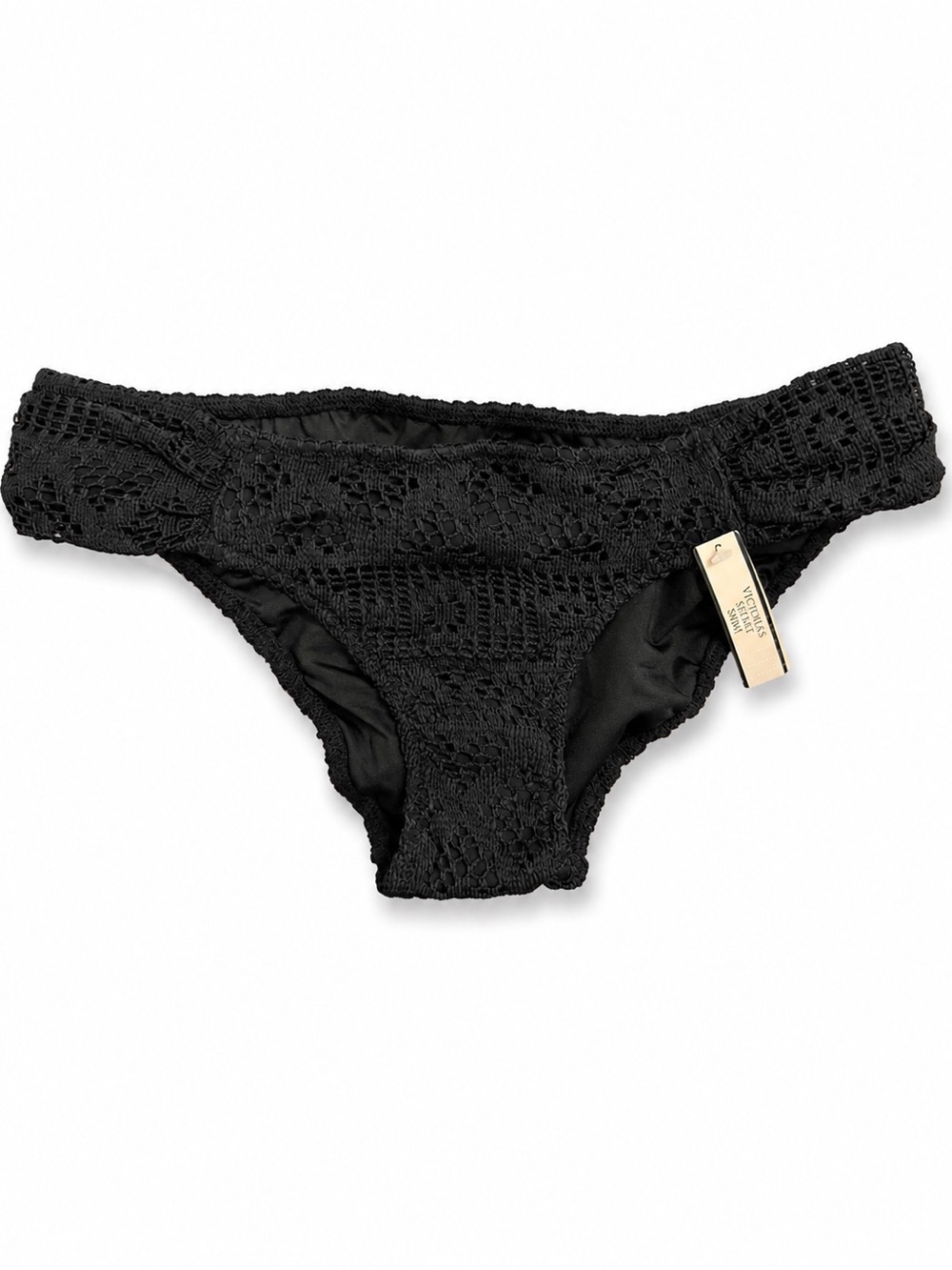 Victoria’s Secret Bali Lace Knockout Bikini Bottom Black Crochet Lace Size S NWT